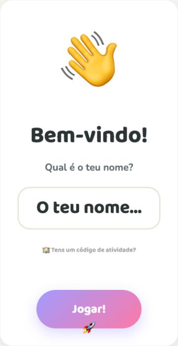 Ecrã inicial com o nome e código de atividade